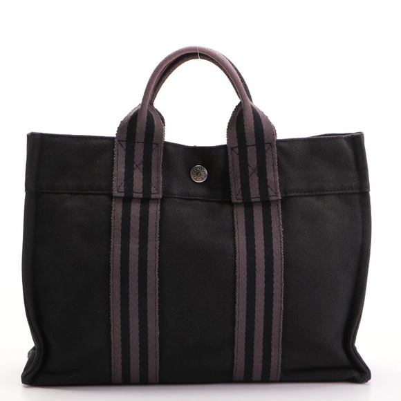 Hermes Handbags - Hermès Fourre Tout PM Tote in Black and Grey Cotton Canvas
